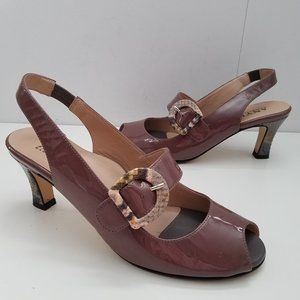 Anyi Lu Tulip Heels Slingback shoes patent buckle sz 7/ 38